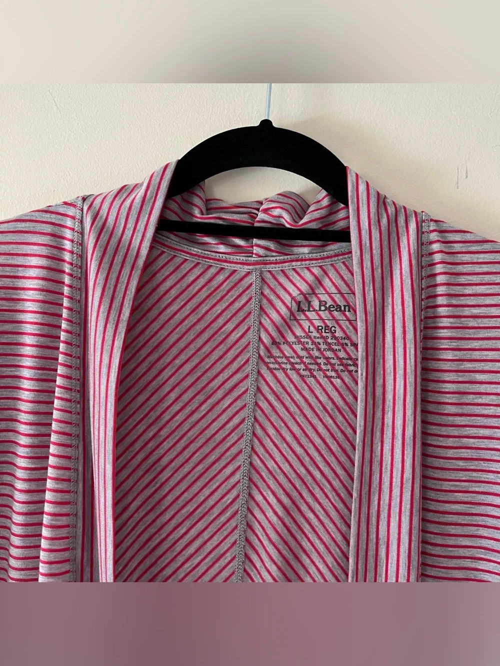 L.L. Bean Red & Gray Striped Open-Front Draped Cardigan
